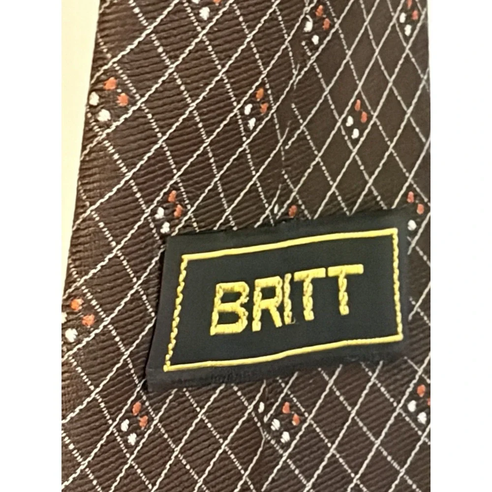 BRITT Men's Polyester Neck Tie, Brown with a check design, Brown Rust Neck Tie